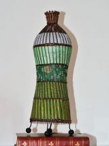 Lampe exotique en rotin et tissu