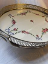 Plateau ancien oval argenté porcelaine