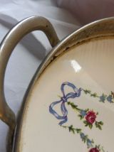 Plateau ancien oval argenté porcelaine