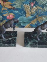 serre-livres bouquetins anciens, base en beau marbre noir 