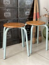 Paire de tabourets d’atelier métal et bois