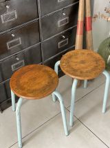 Paire de tabourets d’atelier métal et bois