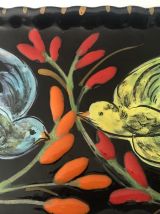 Grand plat à cake Vallauris vintage en faïence émaillée