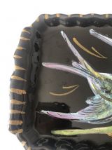 Grand plat à cake Vallauris vintage en faïence émaillée