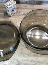 Cocotte Arcopal couvercle, en verre fumé  Vintage