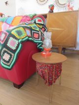 Petite table/travailleuse tripode en bois, métal et tissu