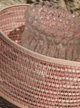 Suspension vintage  en verre moulé/rotin des années 60/70