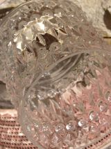 Suspension vintage  en verre moulé/rotin des années 60/70