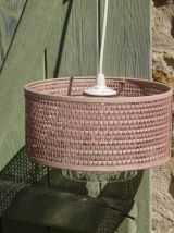 Suspension vintage  en verre moulé/rotin des années 60/70