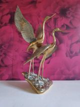 statuette couple d'oiseaux sur socle tout laiton