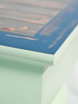 Table basse pieds galbés en bois massif verte bleue grise