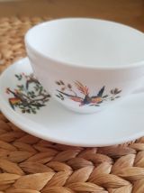 Lot de 2 tasses et soucoupes Arcopal  - Motif oiseaux faisan