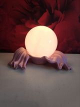 lampe en céramique rose et globe en opaline blanc