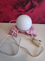 lampe en céramique rose et globe en opaline blanc