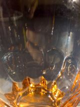 Pichet en verre moulé rose vintage, années 40-50