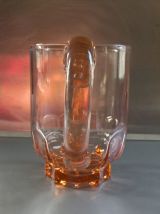 Pichet en verre moulé rose vintage, années 40-50