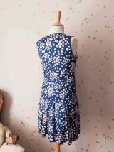 Vintage années 60 robe taille basse plissée soie marine
