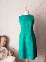 Vintage années 60 robe du soir soie satin jacquard fleurie 