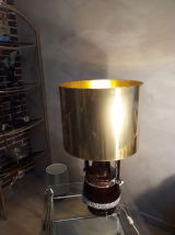 lampe ceramique noir et abat jour en files d argent  1980   