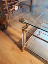 petite table basse 70s  or ,verre,miroir et  , plexiglas   t