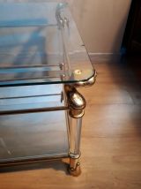 petite table basse 70s  or ,verre,miroir et  , plexiglas   t