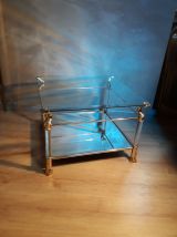 petite table basse 70s  or ,verre,miroir et  , plexiglas   t