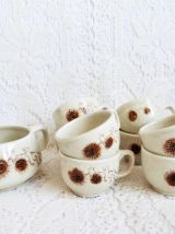 Tasses à café / pot à lait grés émaillé décor floral chardon