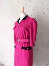 80s robe laine fuschia velours noir S/M