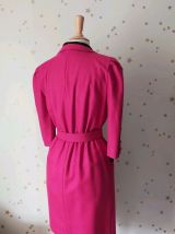 80s robe laine fuschia velours noir S/M