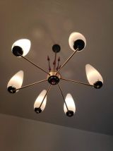 lustre vintage or et rouge avec tulipes opaline