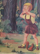 AFFICHE PÉDAGOGIQUE ROSSIGNOL "POUCET ET SON AMI L'ÉCUREUIL 