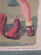 AFFICHE PÉDAGOGIQUE ROSSIGNOL "POUCET ET SON AMI L'ÉCUREUIL 