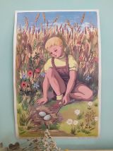 AFFICHE PÉDAGOGIQUE ROSSIGNOL "POUCET ET SON AMI L'ÉCUREUIL 