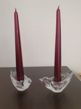 Paire bougeoirs oiseaux en cristal