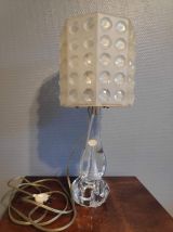 lampe vintage pied cristal et abat-jour plexi 