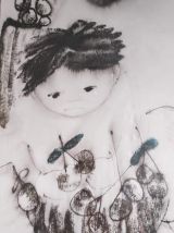 dessin aquarelle "Helping mother" de Lucienne Ha Van Vuong 