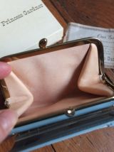 porte-feuille bleu glacier  en cuir, neuf, vintage