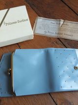 porte-feuille bleu glacier  en cuir, neuf, vintage