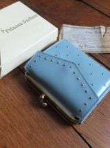 porte-feuille bleu glacier  en cuir, neuf, vintage