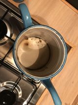 Ancienne cafetière émaillée bleu turquoise