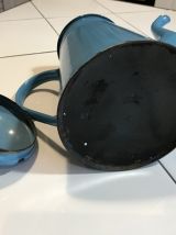 Ancienne cafetière émaillée bleu turquoise