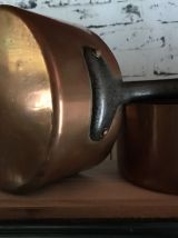 Batterie de 6 casseroles ancienne en cuivre étamé
