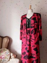 80s ensemble blouse jupe soie rouge noir L