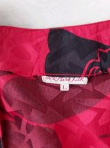80s ensemble blouse jupe soie rouge noir L