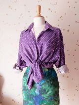 70s chemise oversize pois violet blanc