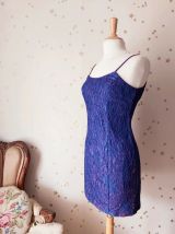 Vintage 80s robe bretelle dentelle violet bleu S