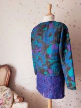 Vintage 80s veste matelassée camouflage bleu vert violet 