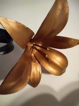 appliques murales vintage 2 fleurs noires et vieil or