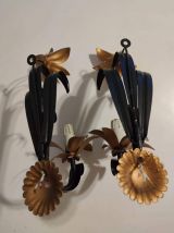 appliques murales vintage 2 fleurs noires et vieil or