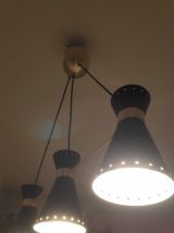 lustre 3 diabolos en métal noir et doré